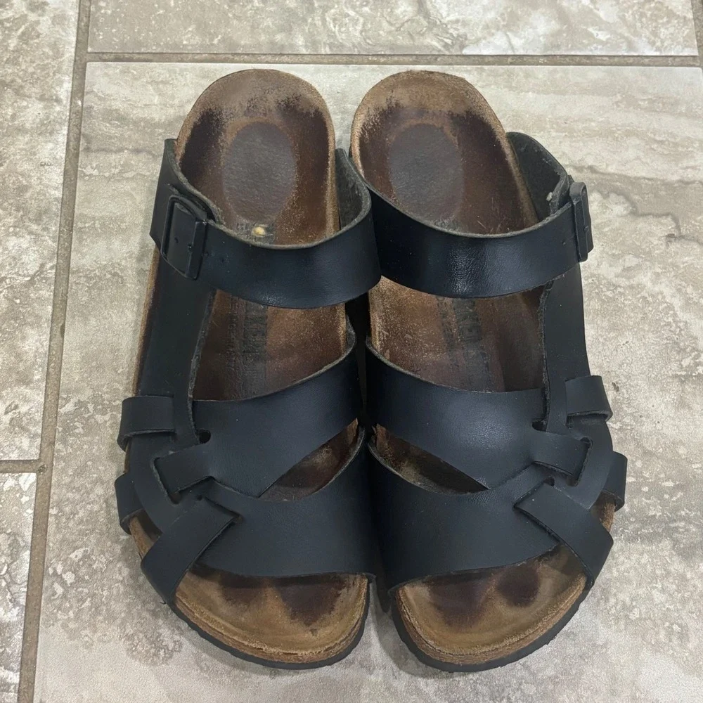 Birkenstock Salina Black Birko-Flor Multi Strap Buckle Slide Sandals Womens Sz 7
